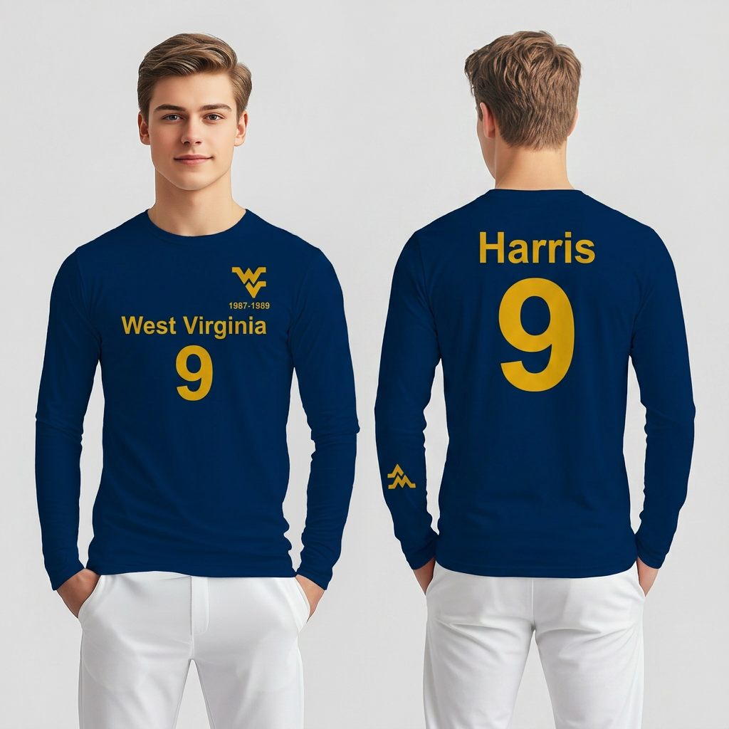 Licensed Men'sUnisex WVU Blue | Cooling Performance Long Sleeve Tee | “Major Harris” by Sassy Foot Fashion