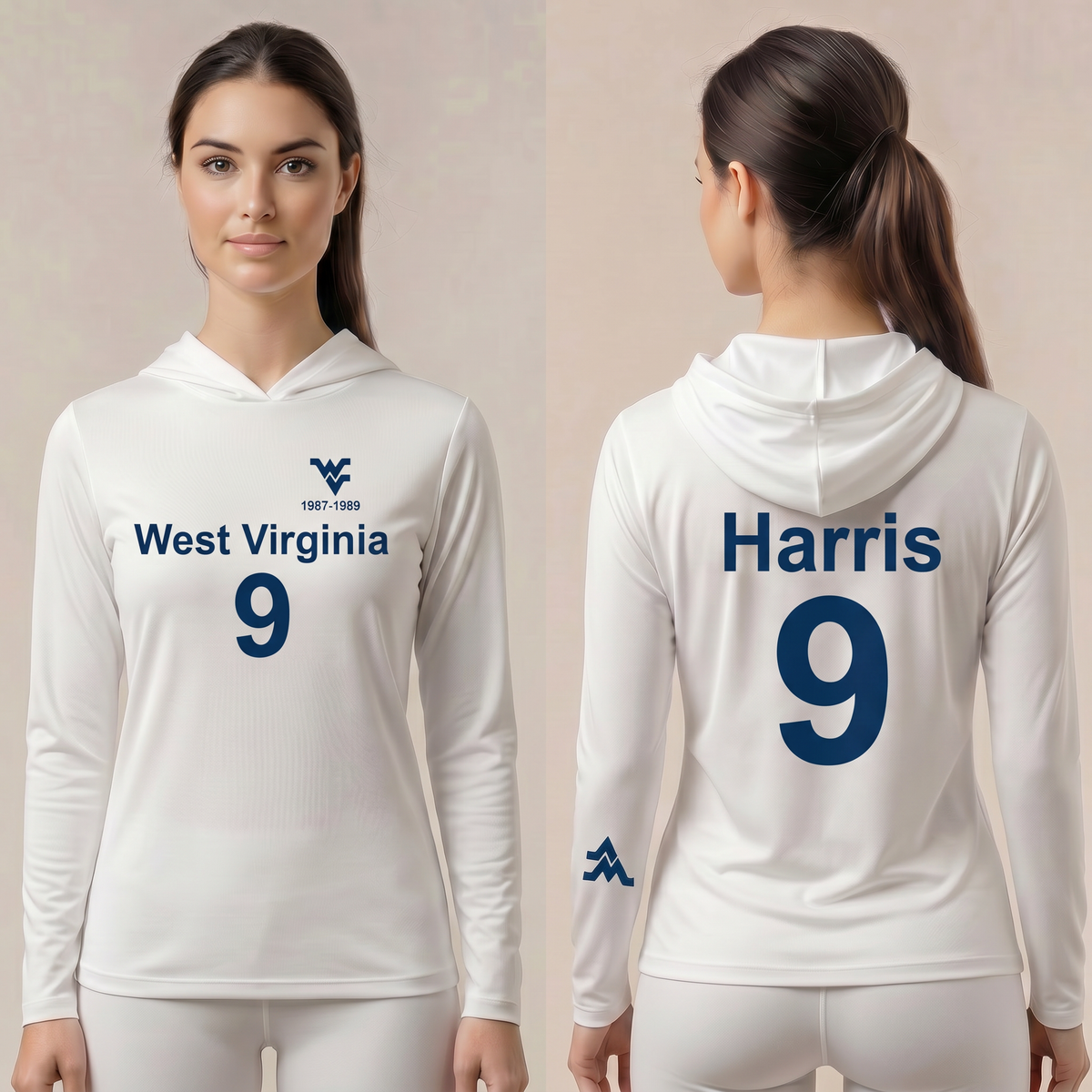 Licensed WVU White Cooling Performance Hooded Long Sleeve Tee (Women’sUnisex) | “Major Harris” | SpringSummer Collection | Sassy Foot Fashion