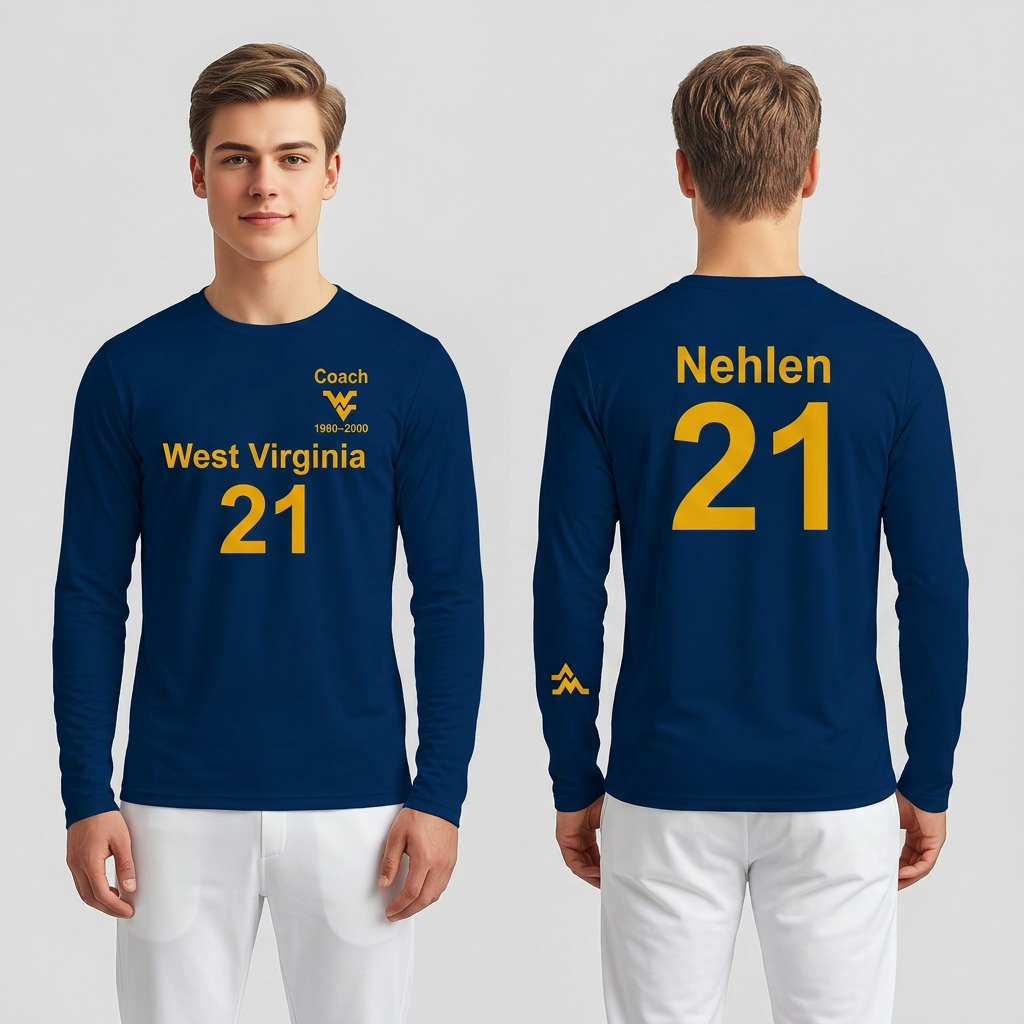 Licensed Men'sUnisex WVU Blue | Cooling Performance Long Sleeve Tee | “Don Nehlen” by Sassy Foot Fashion
