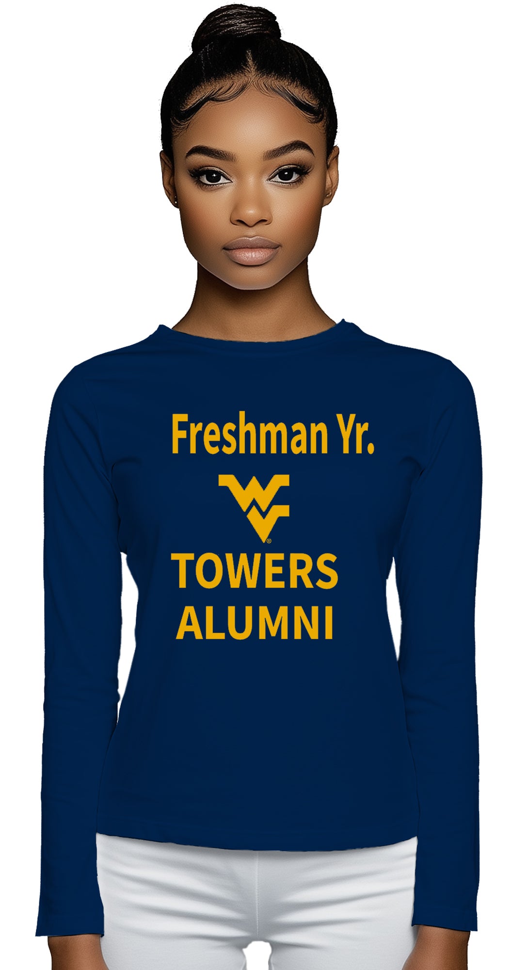 Licensed Unisex WVU Blue | Cooling Performance Long Sleeve Tee | “Freshman Yr. Towers Alumni” by Sassy Foot Fashion