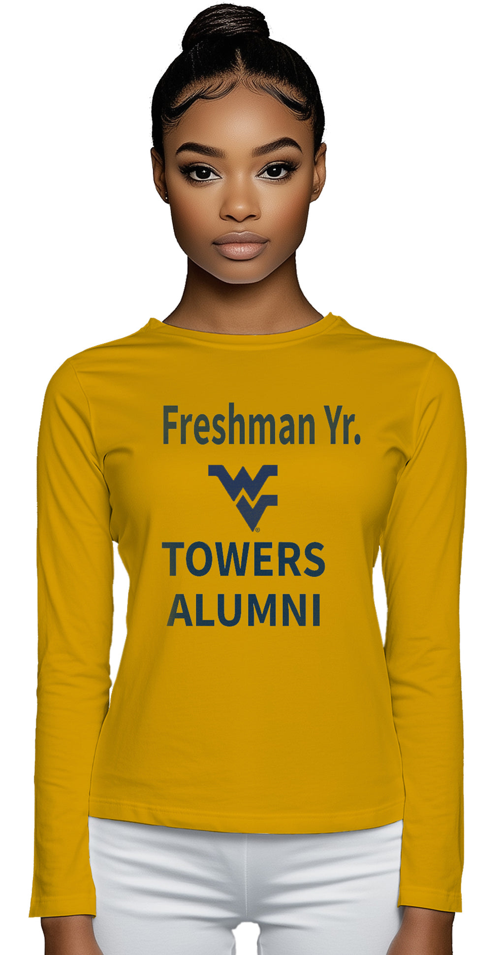 Licensed Unisex WVU Gold | Cooling Performance Long Sleeve Tee | “Freshman Yr. Towers Alumni” by Sassy Foot Fashion