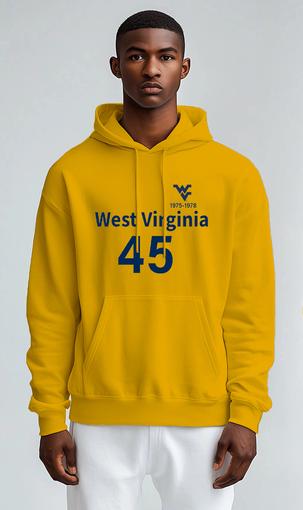 Licensed WVU Gold Hoodie | “Maurice Mo Robinson” by Sassy Foot Fashion