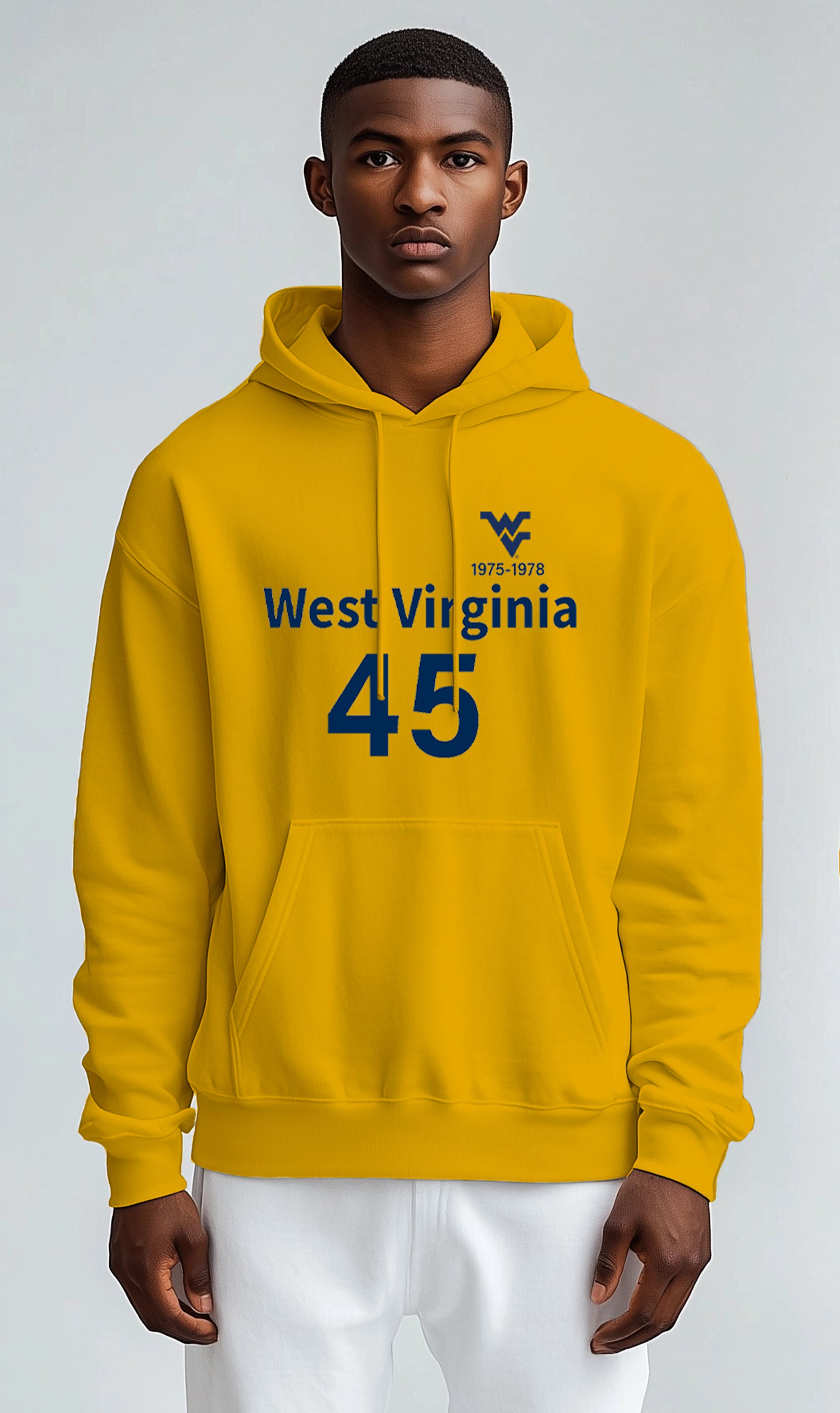 Licensed WVU Gold Hoodie | “Maurice Mo Robinson” by Sassy Foot Fashion