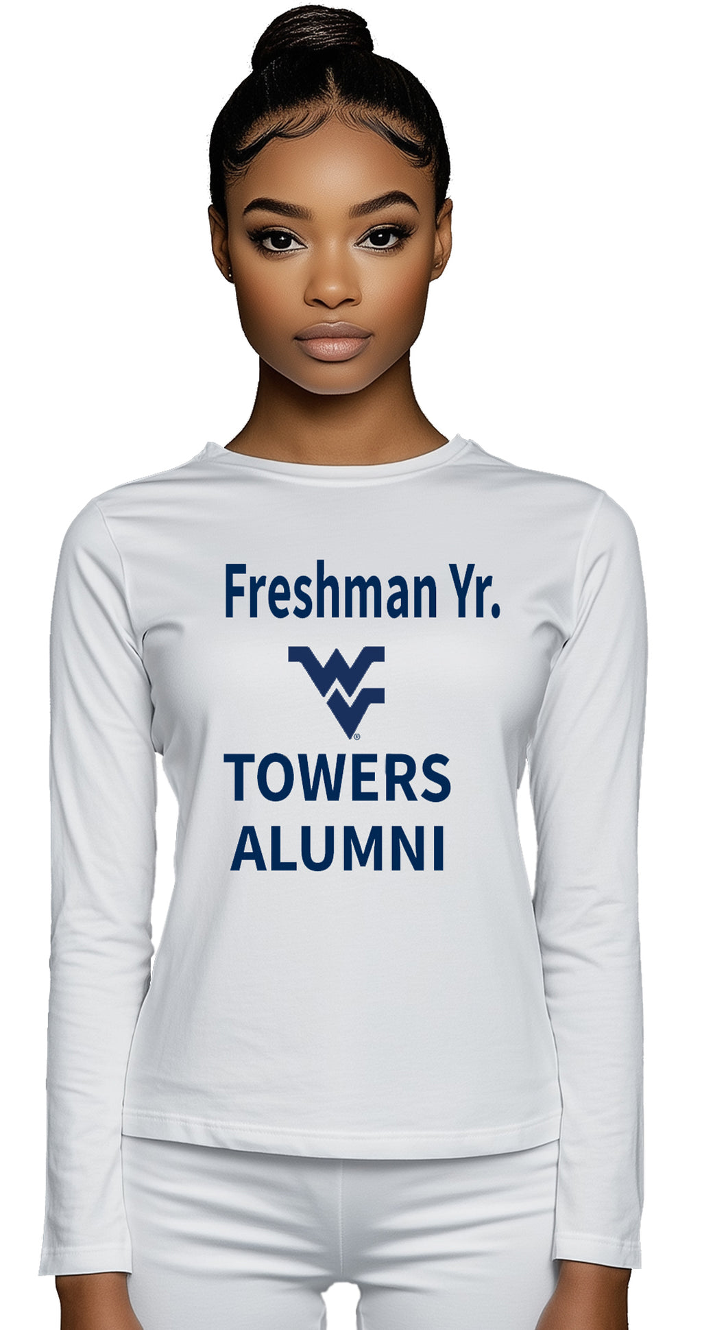 Licensed Unisex WVU White | Cooling Performance Long Sleeve Tee | “Freshman Yr. Towers Alumni” by Sassy Foot Fashion