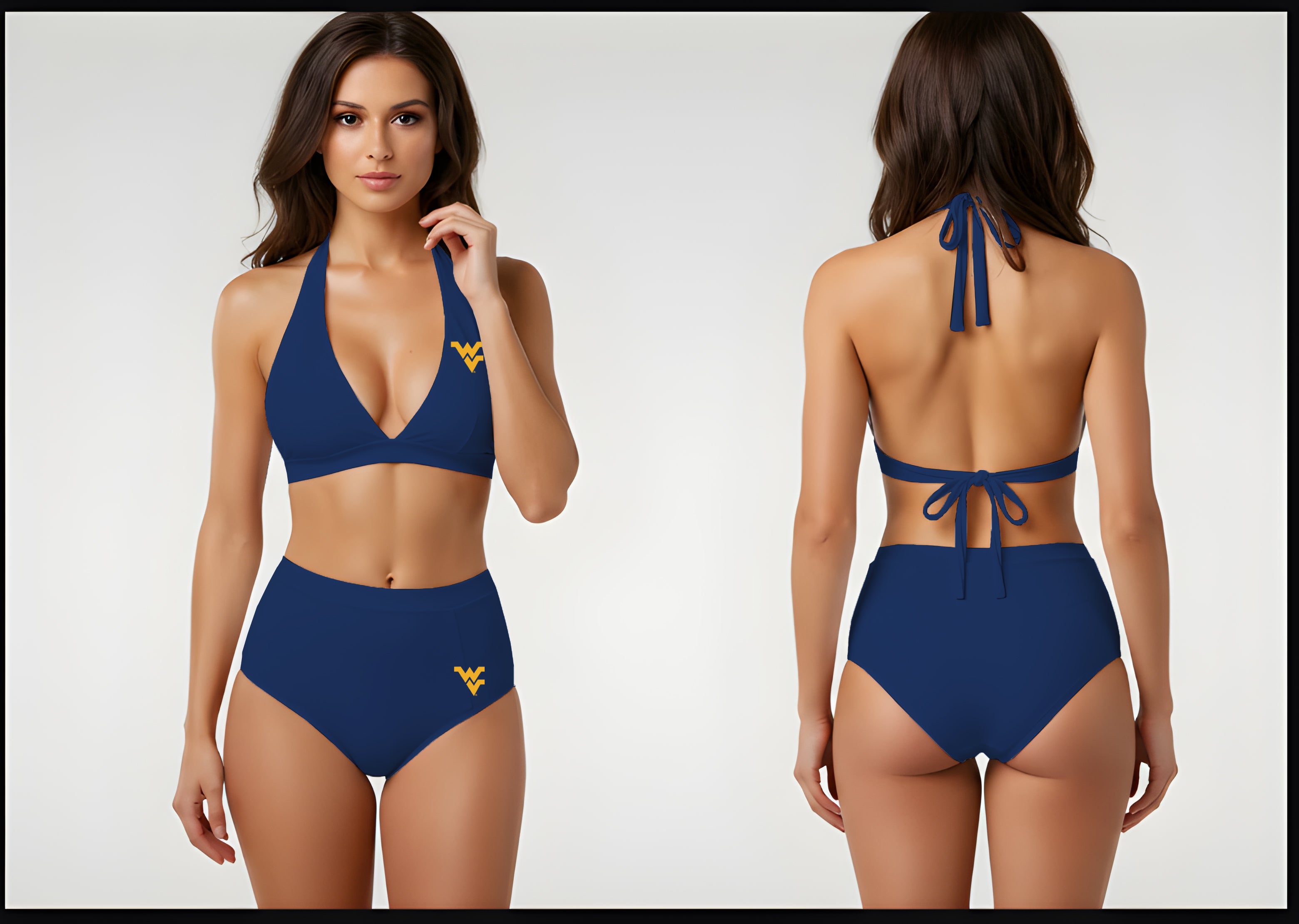 Licensed WVU Retro Swimwear | Blue Mountaineer Style by Sassy Foot Fashion