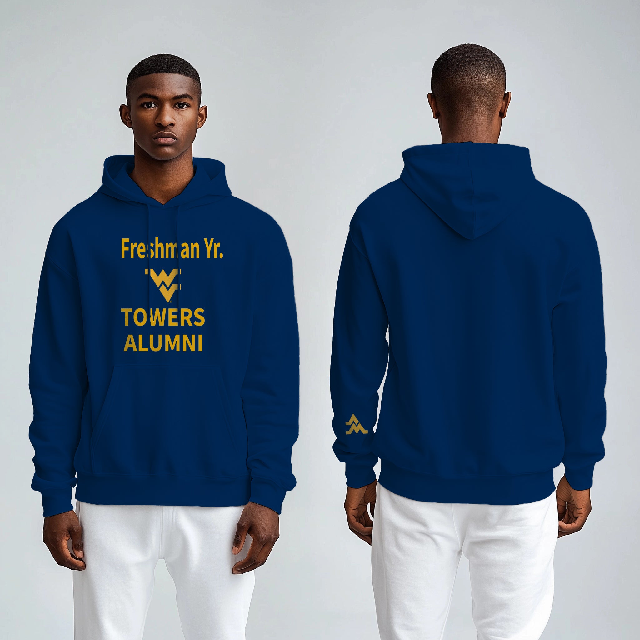 Licensed Unisex WVU Blue Hoodie | “Freshman Yr. Towers Alumni” by Sassy Foot Fashion