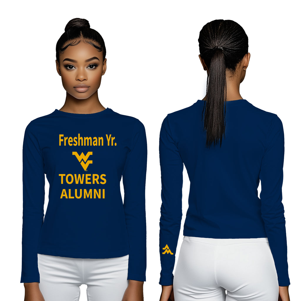 Licensed Unisex WVU Blue | Cooling Performance Long Sleeve Tee | “Freshman Yr. Towers Alumni” by Sassy Foot Fashion