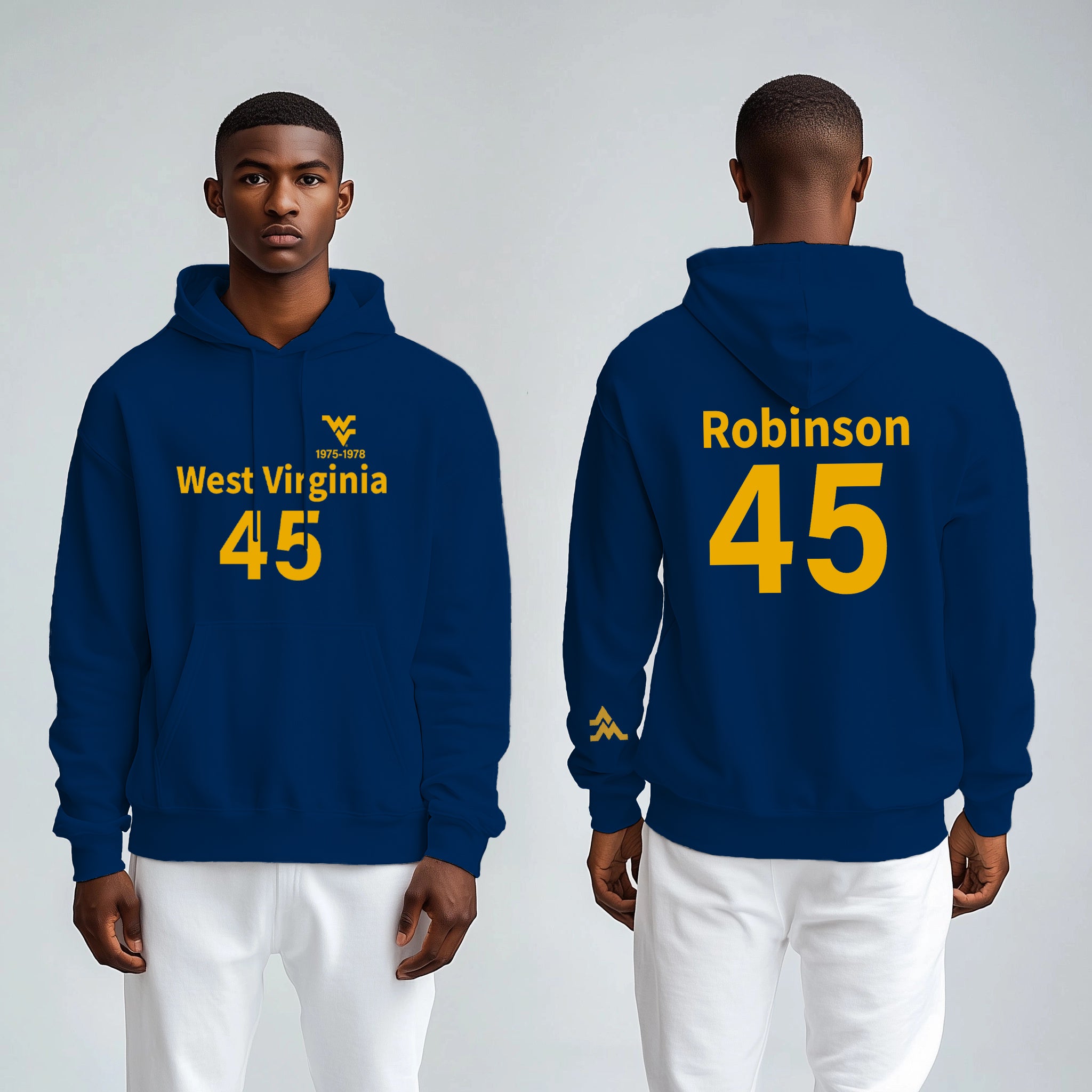 Licensed WVU Blue Hoodie | “Maurice Mo Robinson” by Sassy Foot Fashion