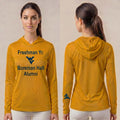 Licensed WVU Gold Cooling Performance Hooded Long Sleeve Tee (Women’s/Unisex) | “Freshman Yr. Boreman Hall Alumni” | Spring/Summer Collection | Sassy Foot Fashion