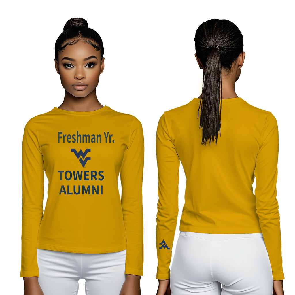 Licensed Unisex WVU Gold | Cooling Performance Long Sleeve Tee | “Freshman Yr. Towers Alumni” by Sassy Foot Fashion