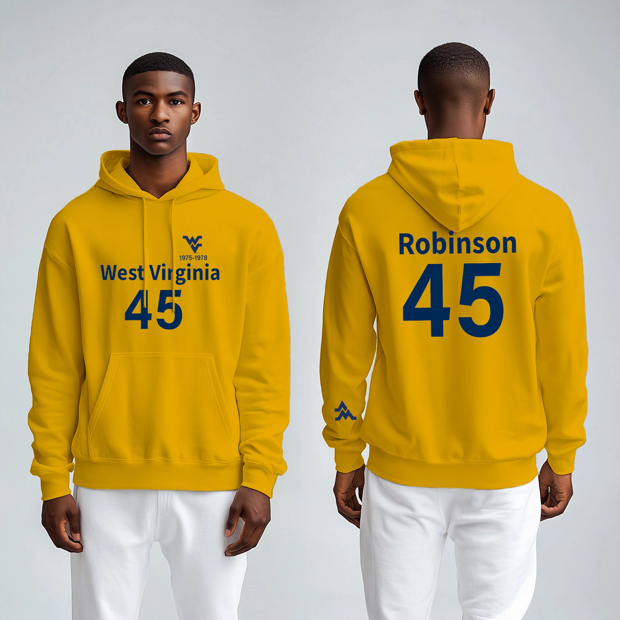 Licensed WVU Gold Hoodie | “Maurice Mo Robinson” by Sassy Foot Fashion