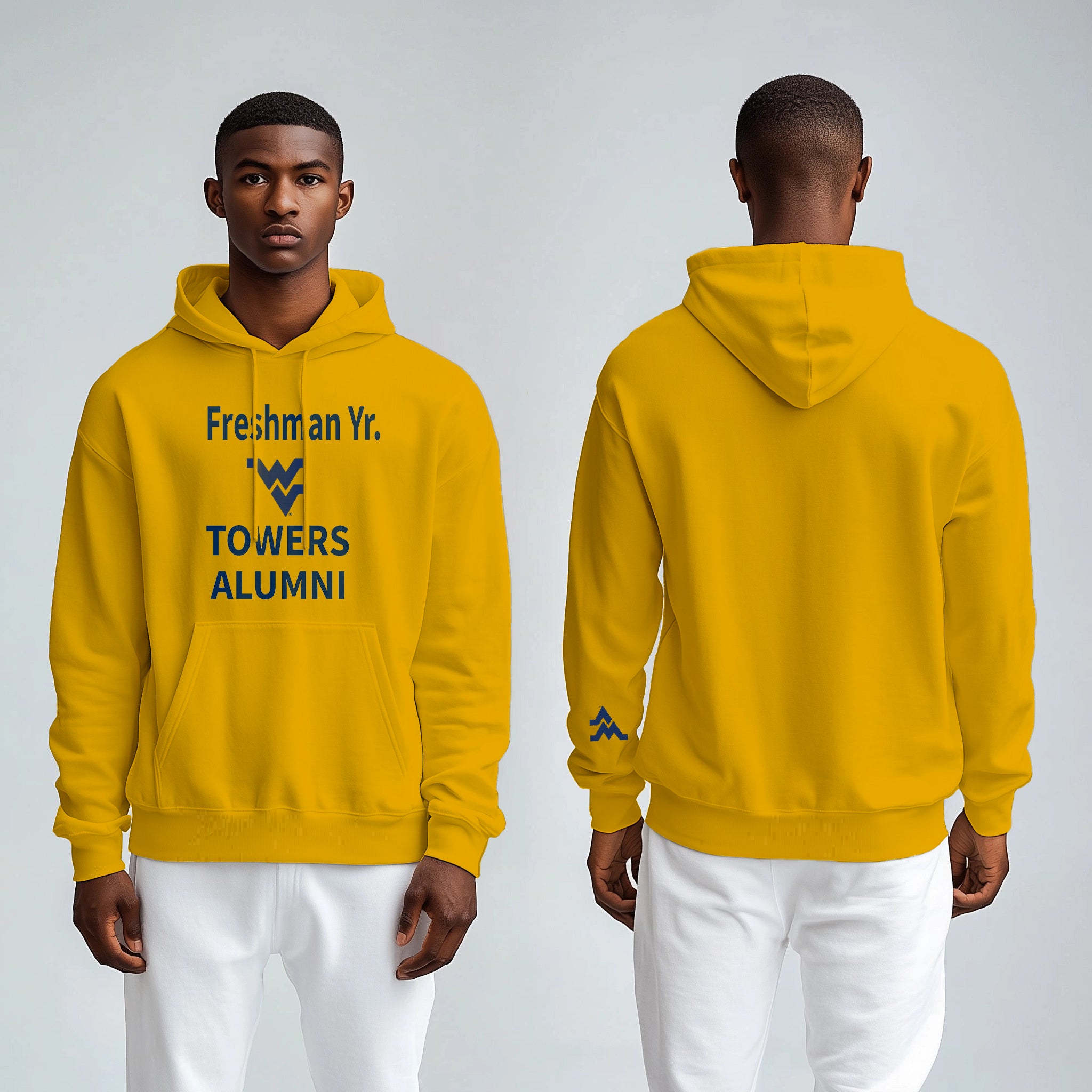 Licensed Unisex WVU Gold Hoodie | “Freshman Yr. Towers Alumni” by Sassy Foot Fashion