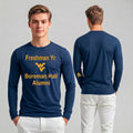 Licensed Men's/Unisex WVU Blue | Cooling Performance Long Sleeve Tee | “Freshman Yr. Boreman Hall Alumni” by Sassy Foot Fashion
