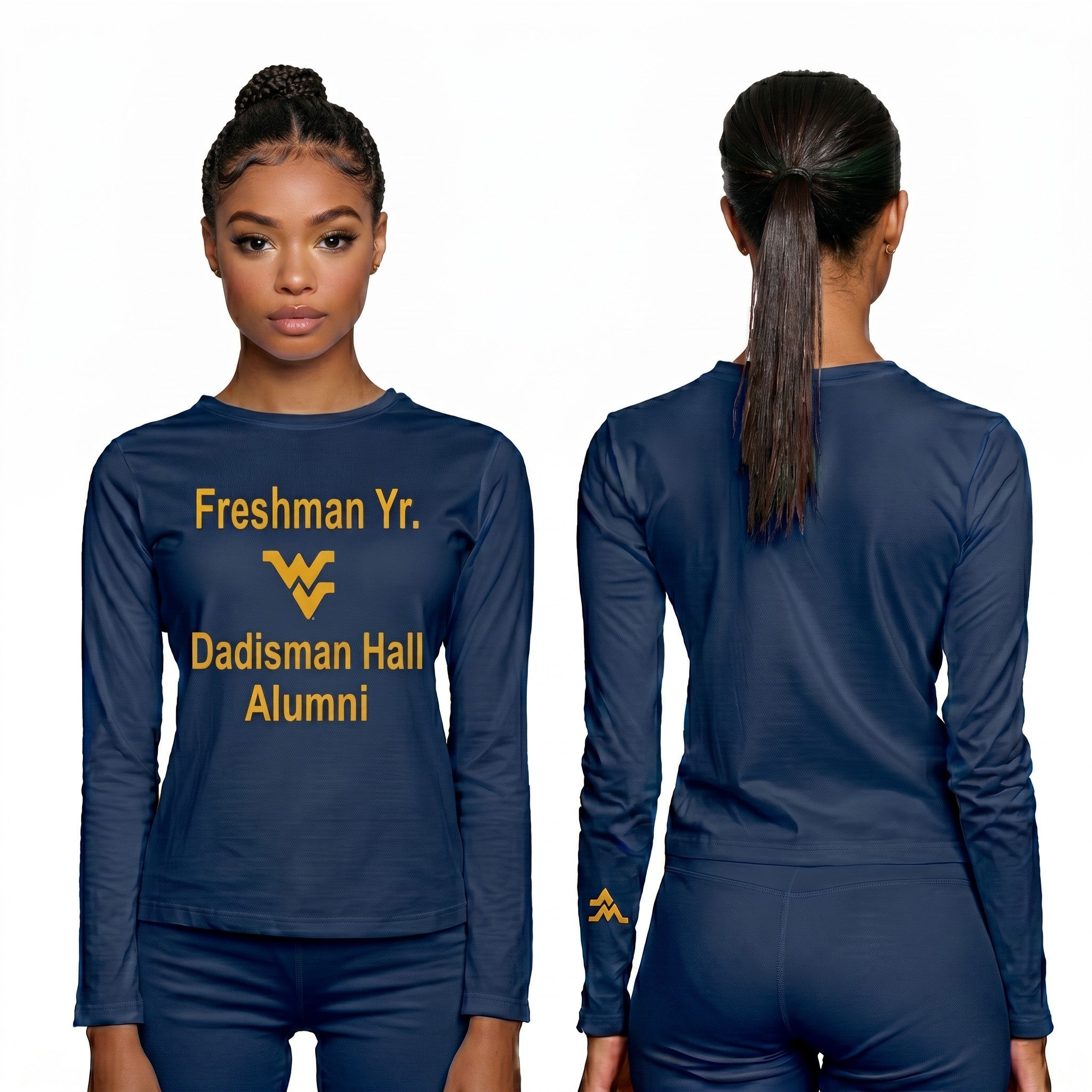 Licensed Women's Blue | Cooling Performance Long Sleeve Tee | “Freshman Yr. Dadisman Hall Alumni” by Sassy Foot Fashion