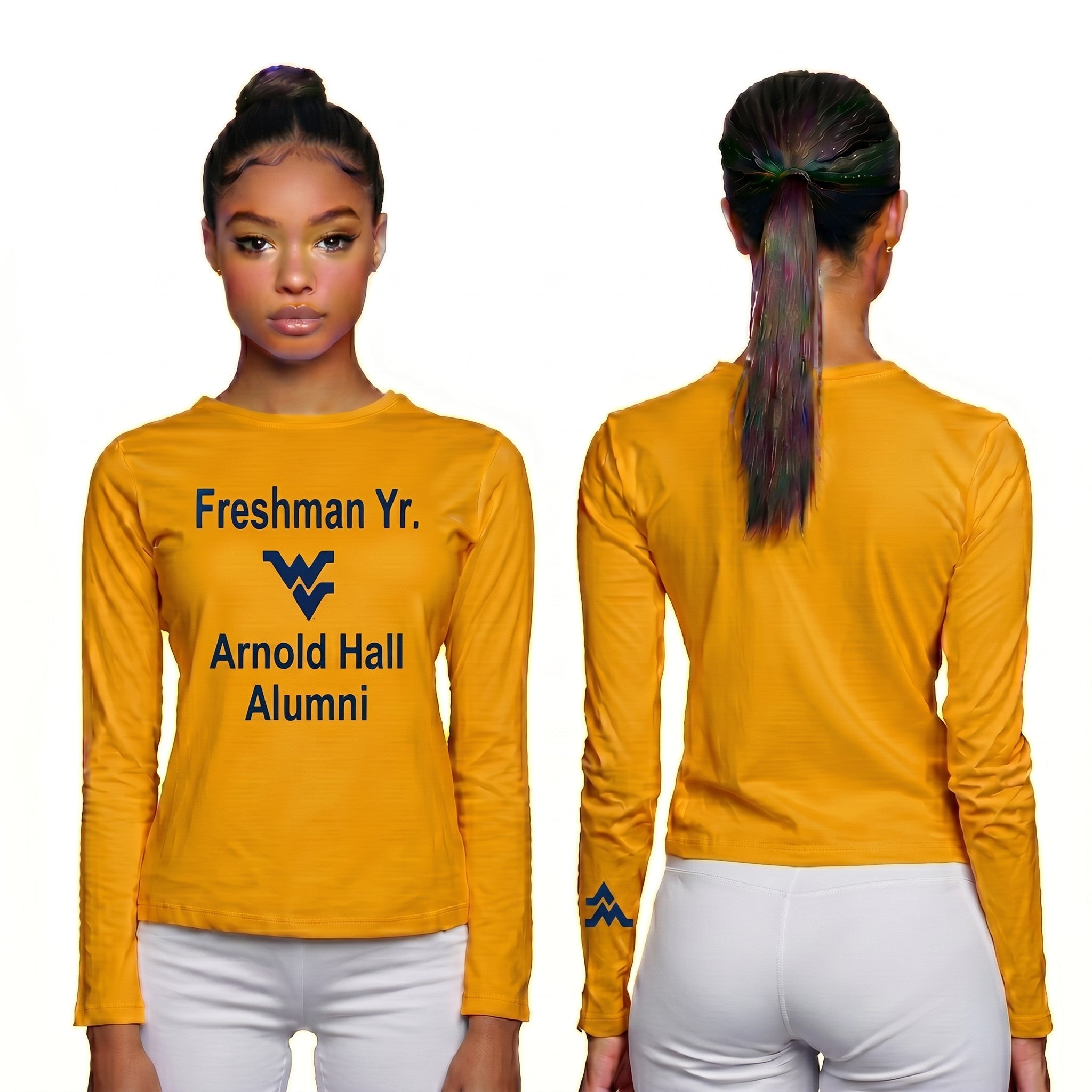 Licensed Women's WVU Gold | Cooling Performance Long Sleeve Tee | “Freshman Yr. Arnold Hall Alumni” by Sassy Foot Fashion
