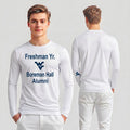 Licensed Men's/Unisex WVU White | Cooling Performance Long Sleeve Tee | “Freshman Yr. Boreman Hall Alumni” by Sassy Foot Fashion