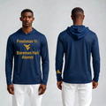 Licensed WVU Blue Cooling Performance Hooded Long Sleeve Tee (Men’s/Unisex) | “Freshman Yr. Boreman Hall Alumni” | Spring/Summer Collection | Sassy Foot Fashion