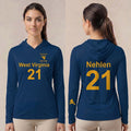 Licensed WVU Blue Cooling Performance Hooded Long Sleeve Tee (Women’s/Unisex) | “Don Nehlen” | Spring/Summer Collection | Sassy Foot Fashion