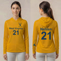 Licensed WVU Gold Cooling Performance Hooded Long Sleeve Tee (Women’s/Unisex) | “Don Nehlen” | Spring/Summer Collection | Sassy Foot Fashion
