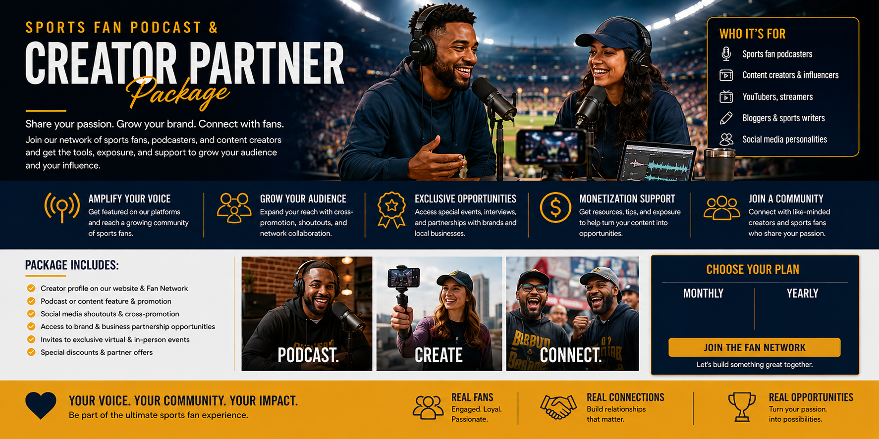 Free - Sports Fan Podcast & Creator Partner Package (Podcaster & Creator)