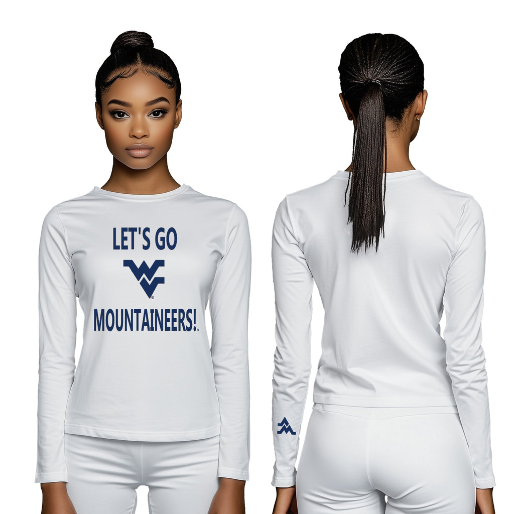 Licensed Unisex WVU White | Cooling Performance Long Sleeve Tee | “Let's Go Mountaineers!” by Sassy Foot Fashion