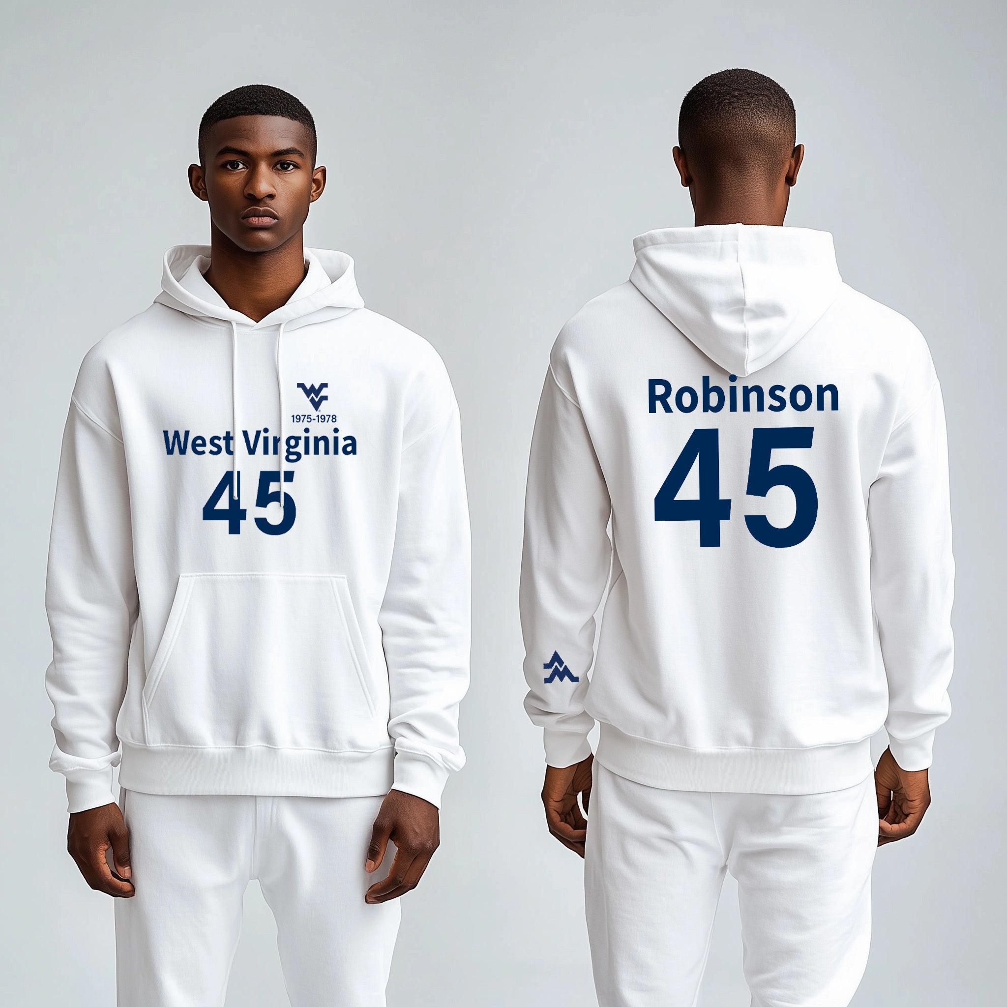 Licensed WVU White Hoodie | “Maurice Mo Robinson” by Sassy Foot Fashion