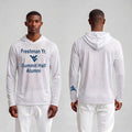 Licensed WVU White Cooling Performance Hooded Long Sleeve Tee (Men’s/Unisex) | “Freshman Yr. Summit Hall Alumni” | Spring/Summer Collection | Sassy Foot Fashion